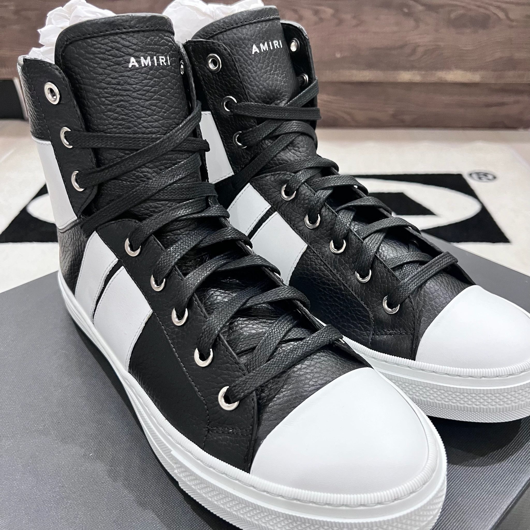 Amiri Amiri Sunset High Top Leather Sneakers in Black and White Size US 9 / EU 42 - 5 Thumbnail
