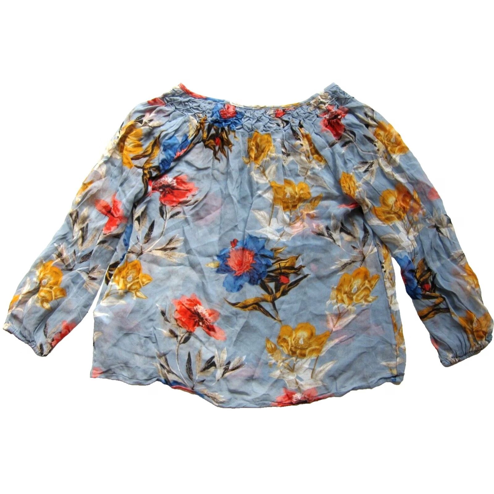 Lucky Brand Lucky Brand Blue Yellow Pink Floral Sheer V-Neck Long Sleeve Peasant Blouse XS Women Size XS / US 0-2 / IT 36-38 - 2 Thumbnail