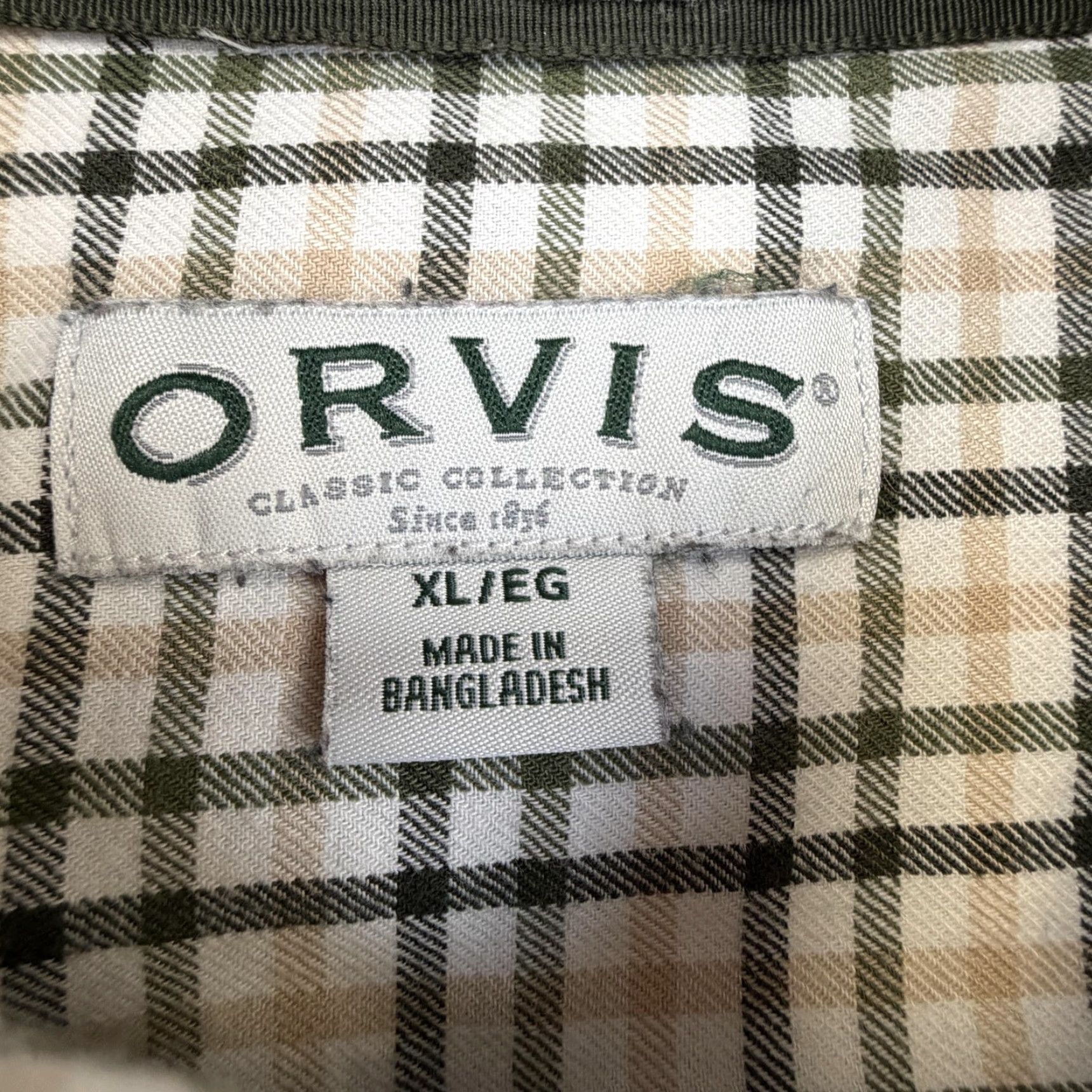Orvis Orvis Shirt Mens XL Beige Green Plaid Button Down Long Sleeve Classic Fit Casual Size US XL / EU 56 / 4 - 4 Thumbnail