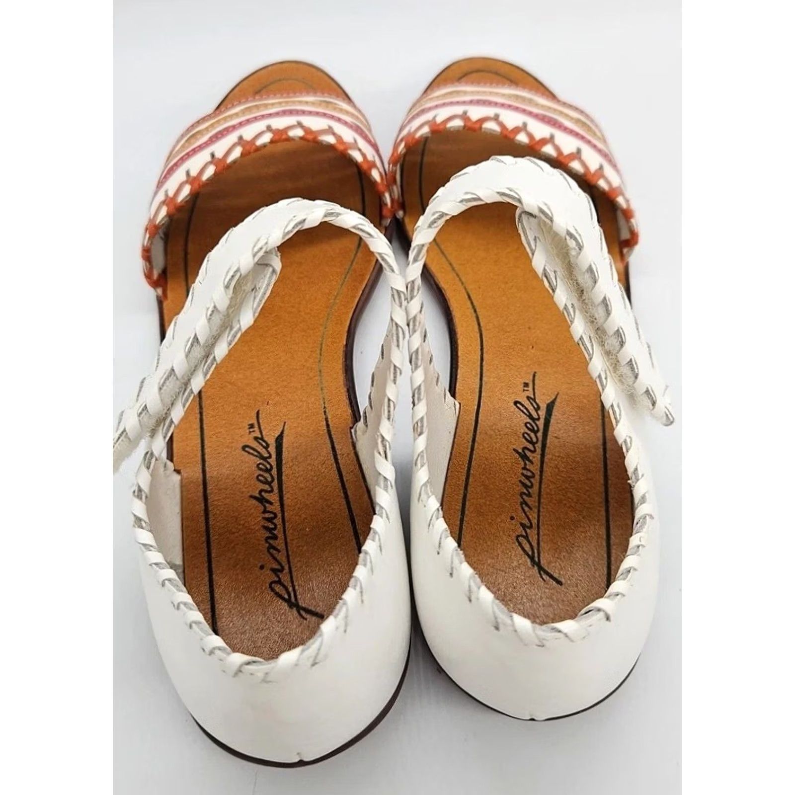 Vintage VINTAGE Pinwheel Sandals Womens Slip On Leather Boho Whipstitched Flat 6.5 B White Cream Brazil Womens Size US 7 / IT 37 - 4 Thumbnail