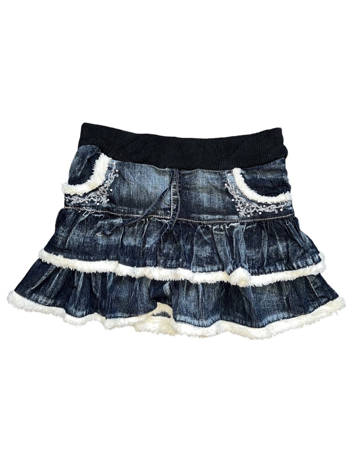 Japanese Brand Y2k denim with fur strim layered mini skirt 💙💫 Size 25" / US 0 / IT 36 - 1 Thumbnail