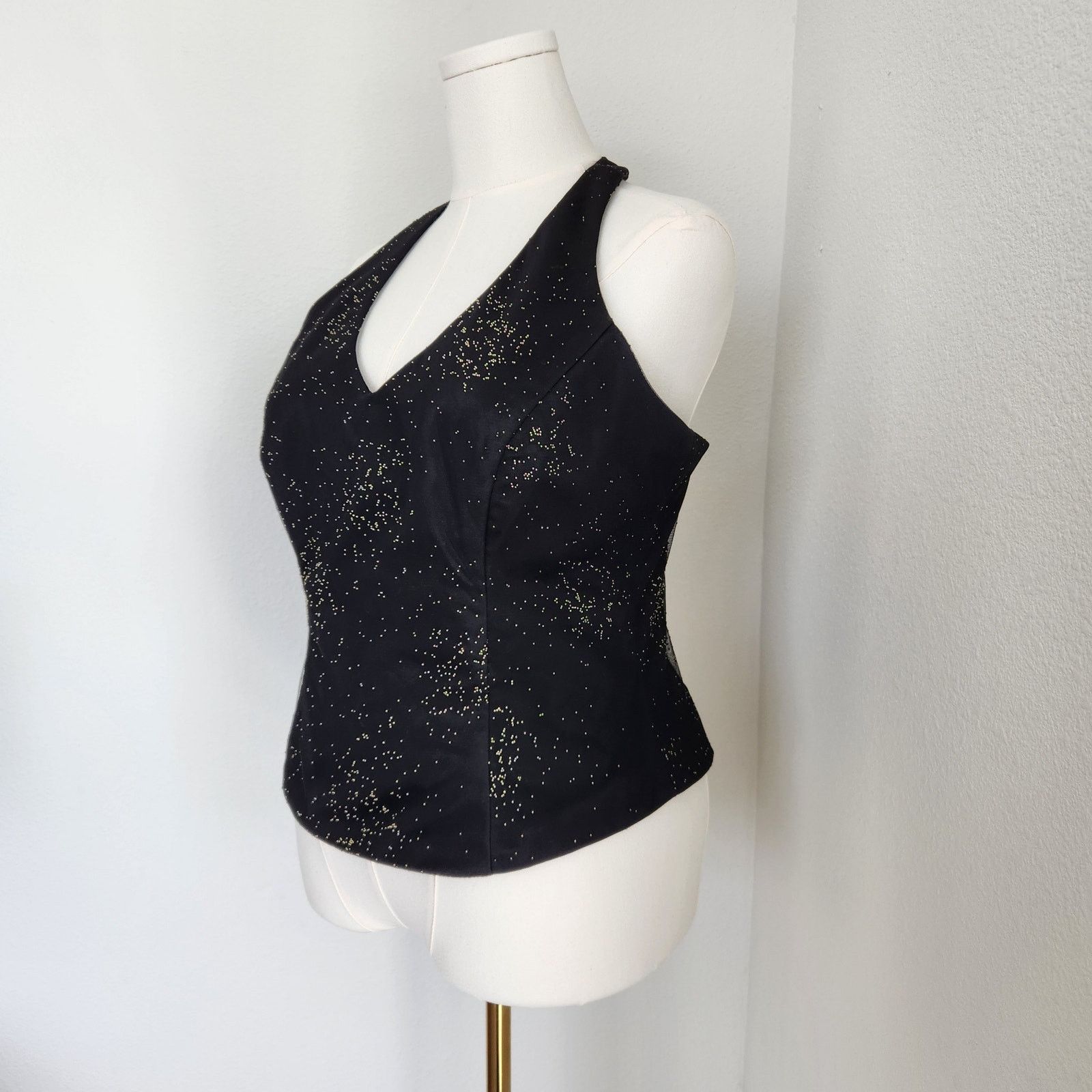 Vintage Vintage Black Tulle Halter Top Metal Beaded V-Neck L Size L / US 10 / IT 46 - 2 Thumbnail