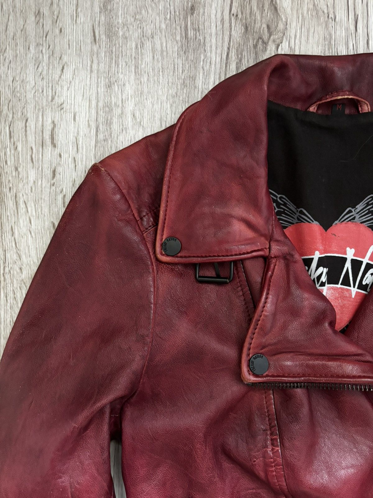 Other Freaky Nation Red Distressed Star Leather Biker Jacket Size M / US 6-8 / IT 42-44 - 8 Thumbnail
