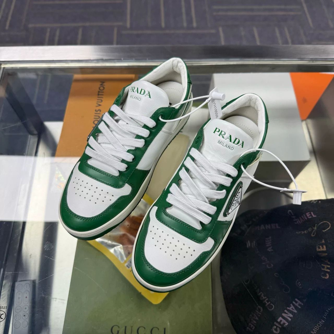 Prada × Vintage Prada 90s silver / green sneakers | Grailed