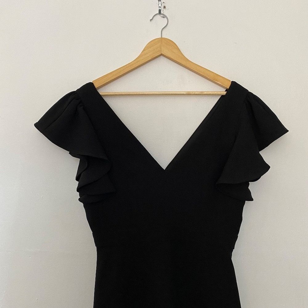 BCBGeneration BCBGeneration Black V-Neck Mini Ruffle Sleeve Little Black D Size L / US 10 / IT 46 - 3 Thumbnail