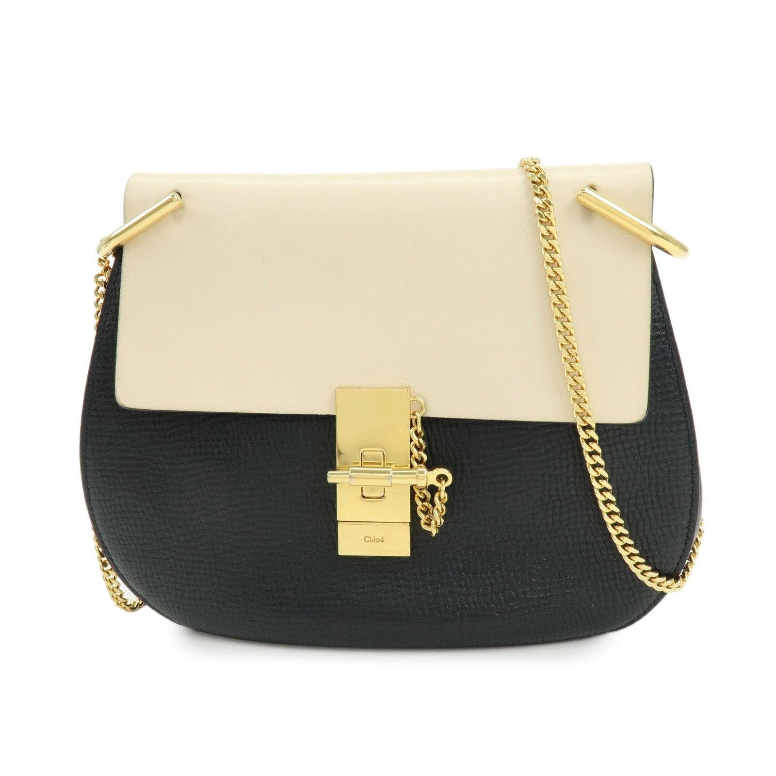 Chloe Chloe Drew Leather Shoulder Bag Black & Ivory Size ONE SIZE - 1 Thumbnail