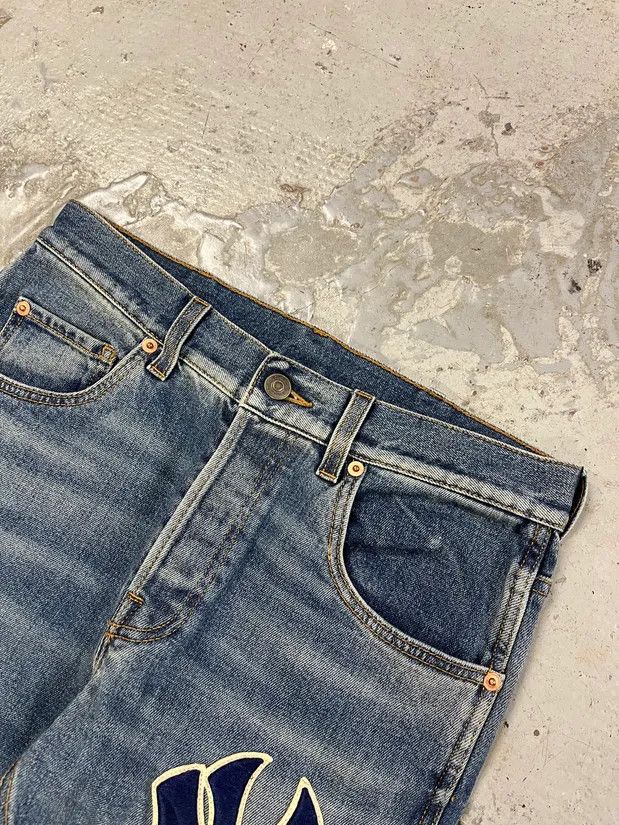 Designer × Gucci × Vintage Gucci MBL Yankees Blue Slim Denim Jeans Size US 39 - 2 Thumbnail