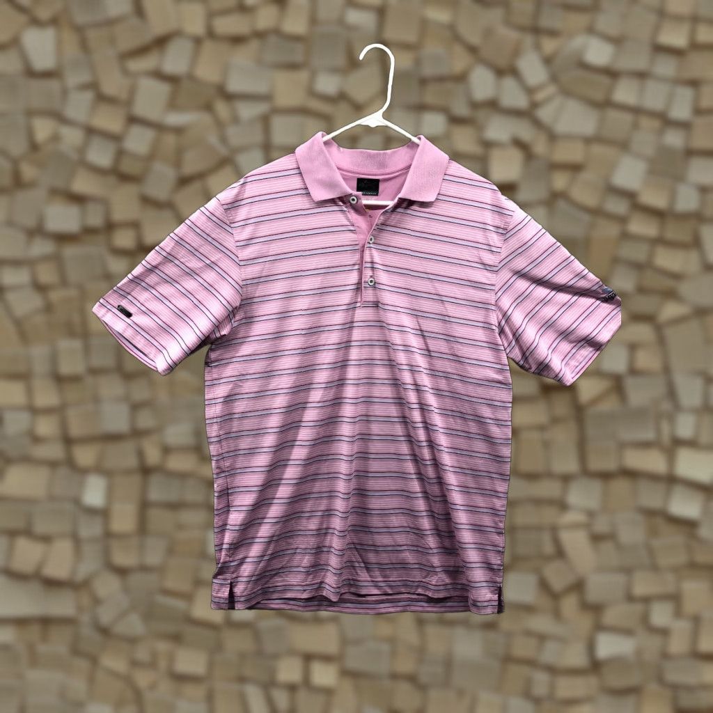 Vintage Greg Norman The Shark ML 75 Golf Polo L Pink Striped 3 Button Play Dry Shirt Mens Golf Polo Regular Shirt Size US L / EU 52-54 / 3 - 1 Thumbnail