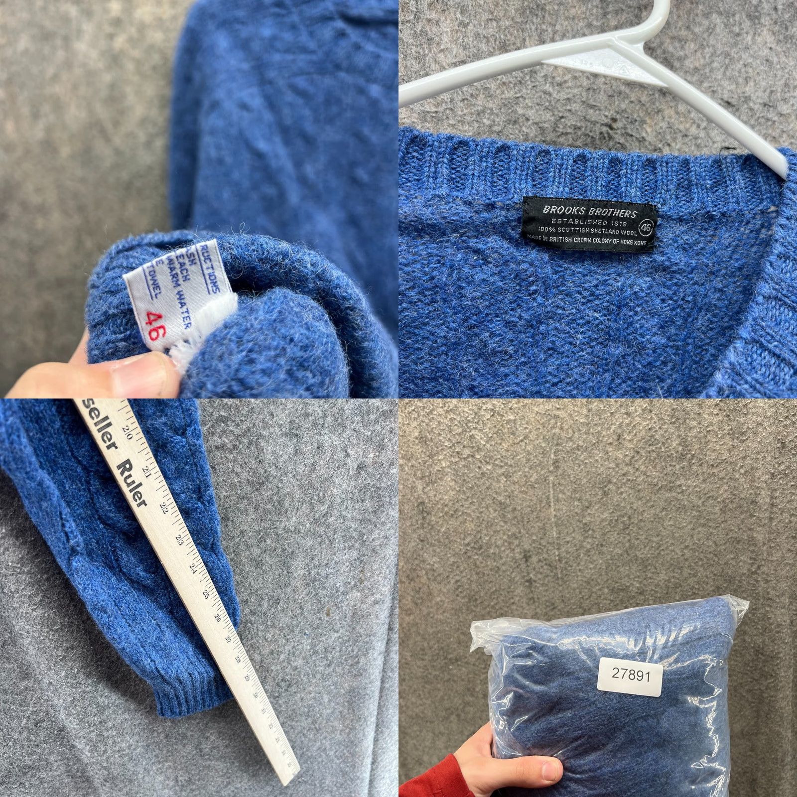 Brooks Brothers VINTAGE Brooks Brothers Sweater Mens 46 Blue Cable Knit Pullover Shetland Wool Crew Neck Long Sleeve Regular Fit Fall Winter Spring Size US XXL / EU 58 / 5 - 8 Thumbnail