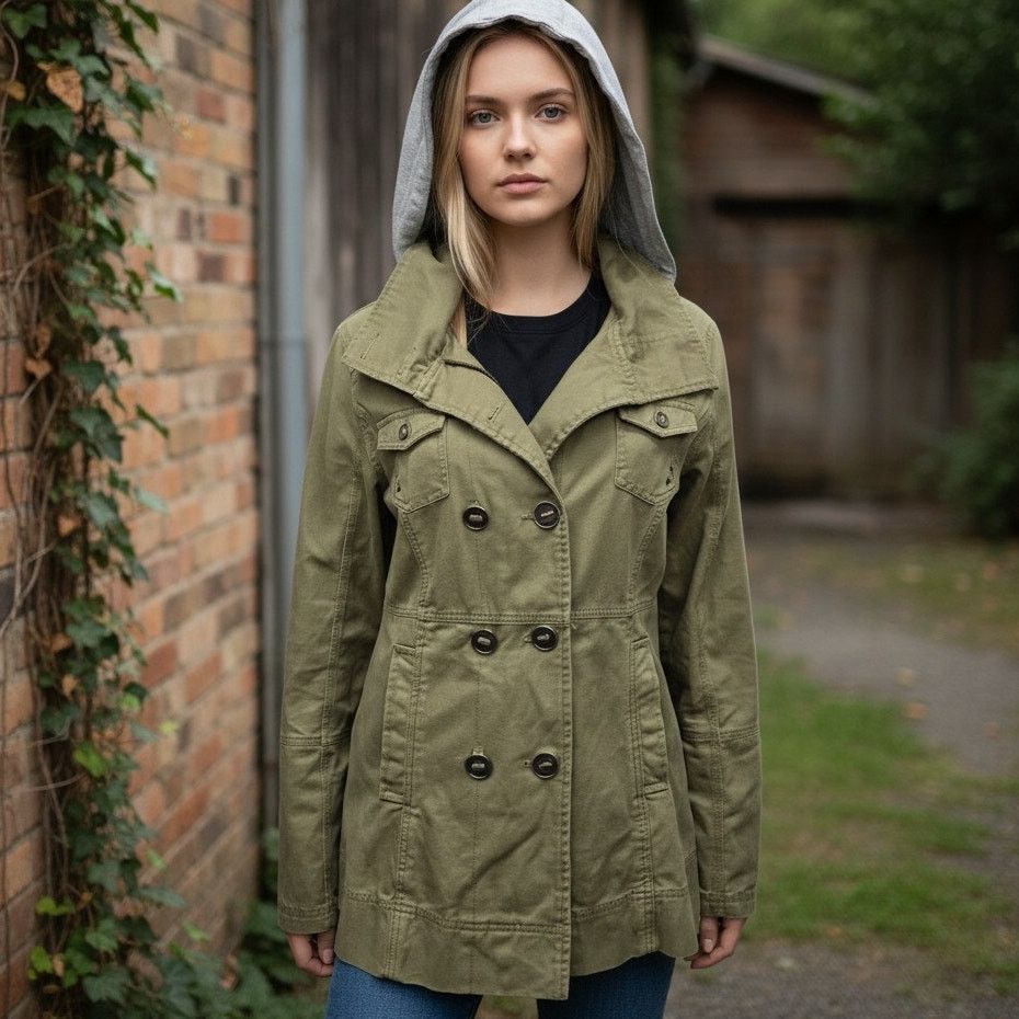 Hurley Hurley Hooded DoubleBreasted Military Jacket Full zip Button Size M / US 6-8 / IT 42-44 - 1 Thumbnail