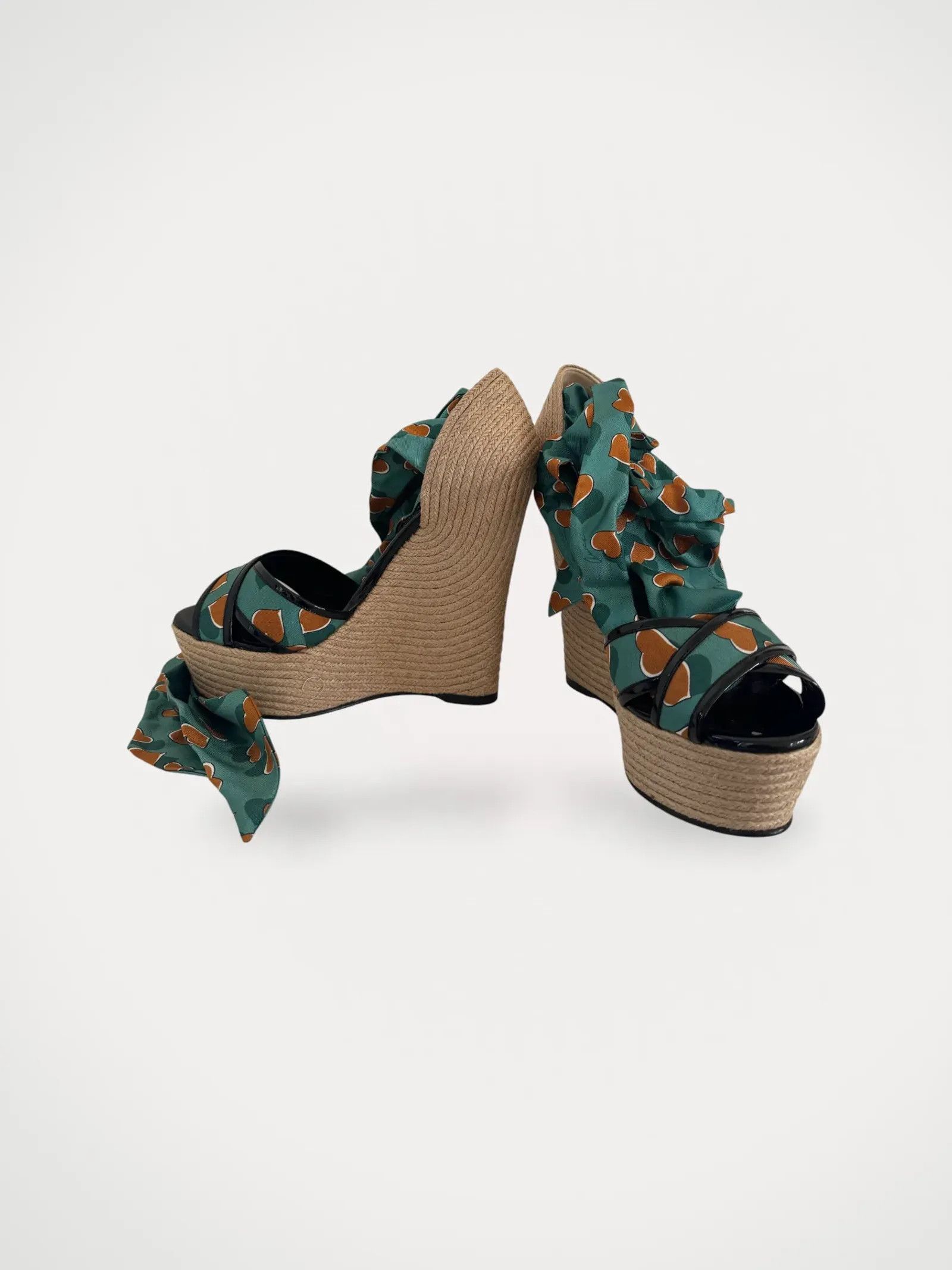 Gucci Gucci Satin Heartbeat Carolina Platform Wedges Heels Size US 9 / IT 39 - 1 Thumbnail