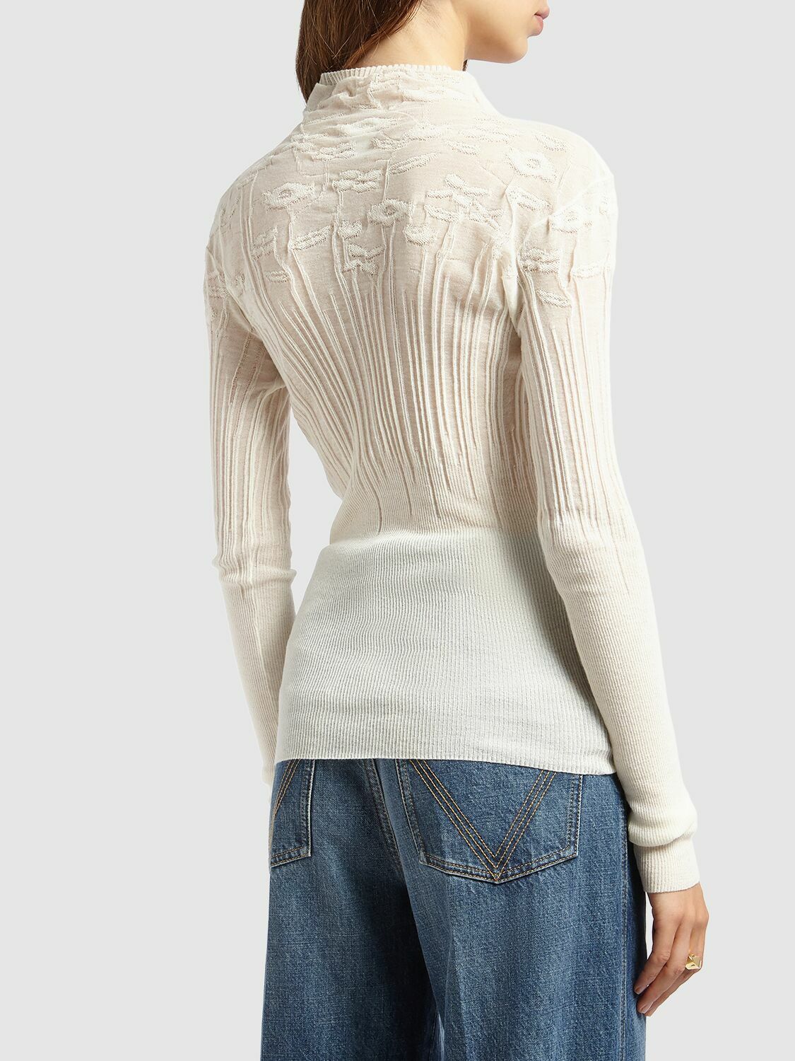 Bottega Veneta o1y0725 Mock Neck Sweater in Ivory Size XS / US 0-2 / IT 36-38 - 3 Thumbnail