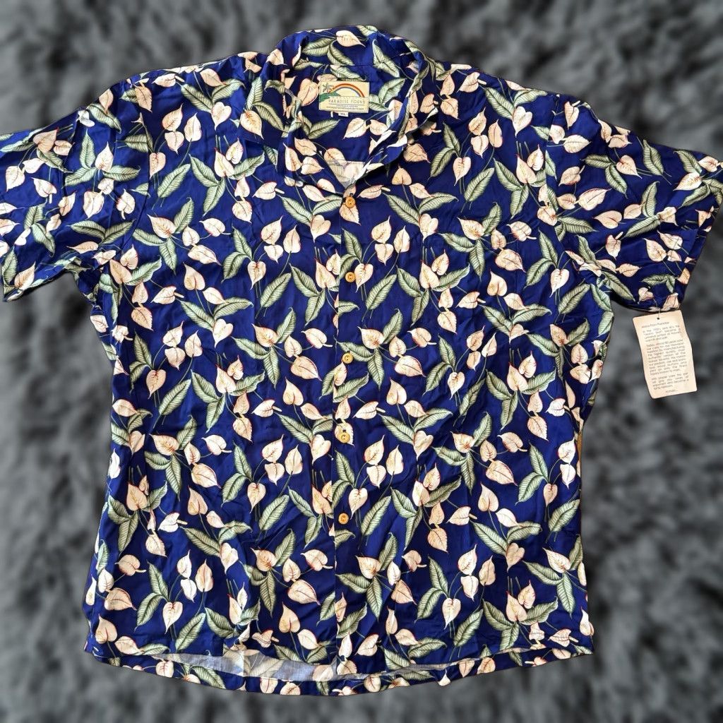 Paradise Found VINTAGE Paradise Found Men's Hawaiian Shirt XL Floral Blue Made In USA New Size US XL / EU 56 / 4 - 1 Thumbnail