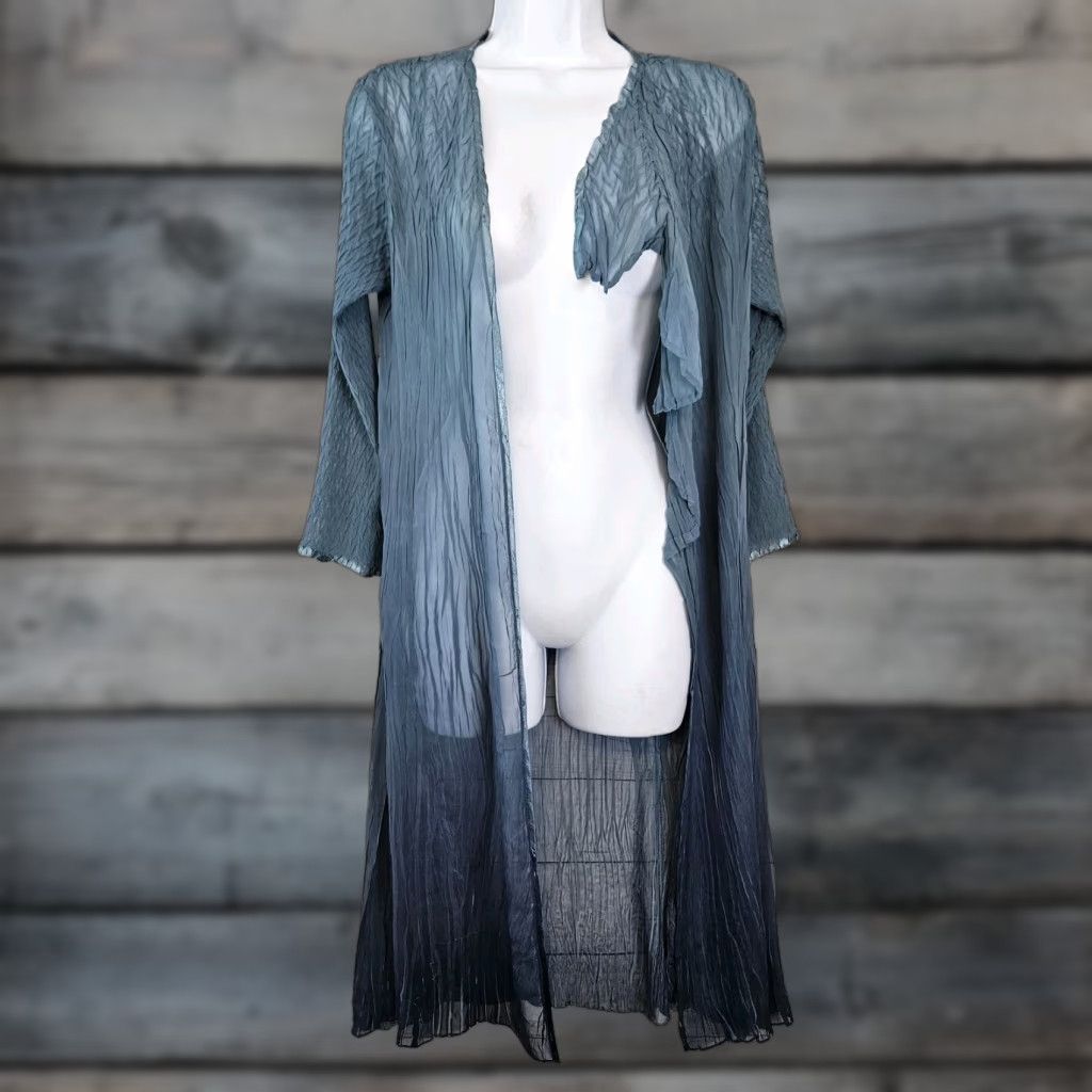 Vintage Komarov Womens Crinkle Duster Cardigan Sz M Blue Sheer 3/4 Sleeve Size M / US 6-8 / IT 42-44 - 1 Thumbnail