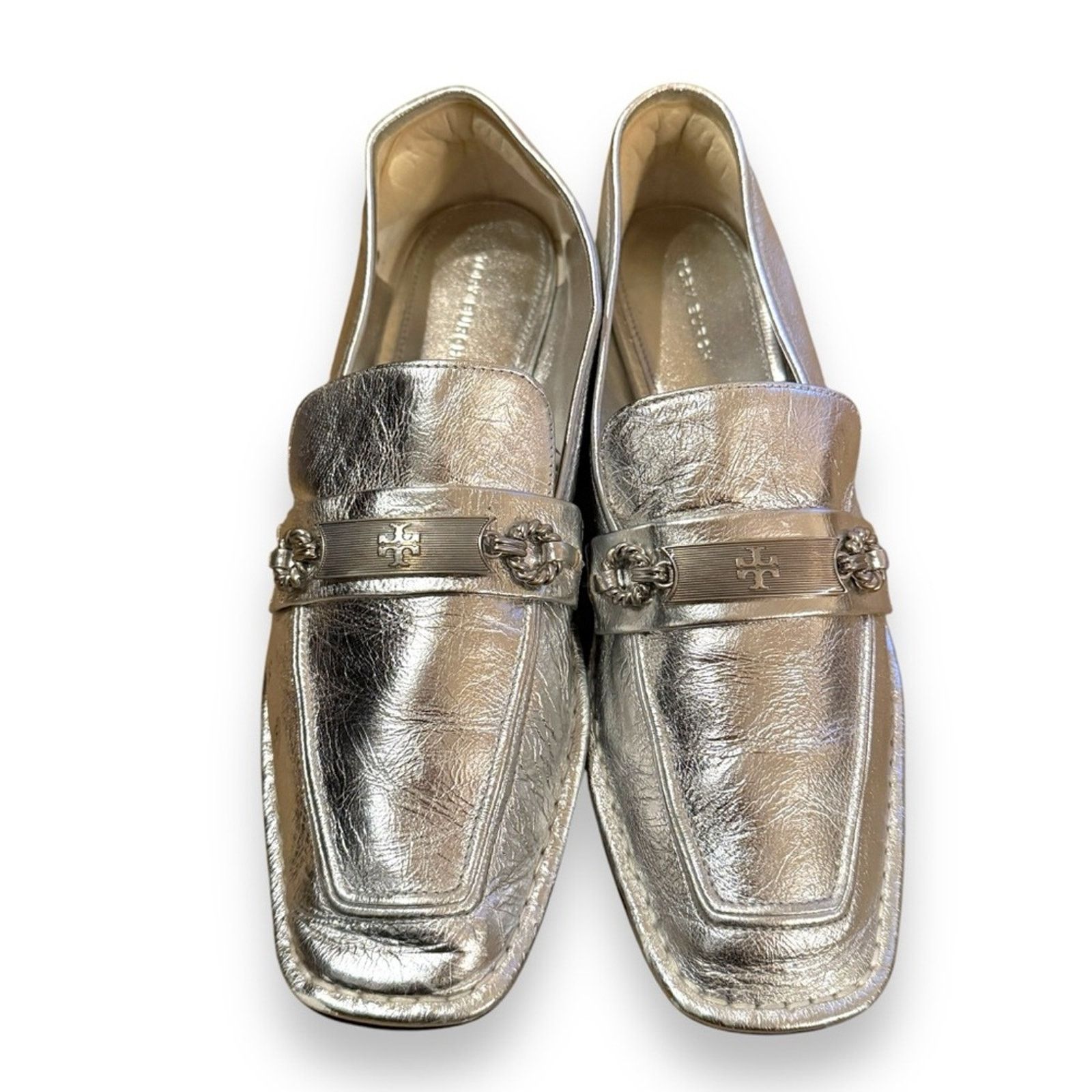 Tory Burch Tory Burch Perrine Metallic Silver Chain Leather Loafers Size US 9 / IT 39 - 2 Thumbnail