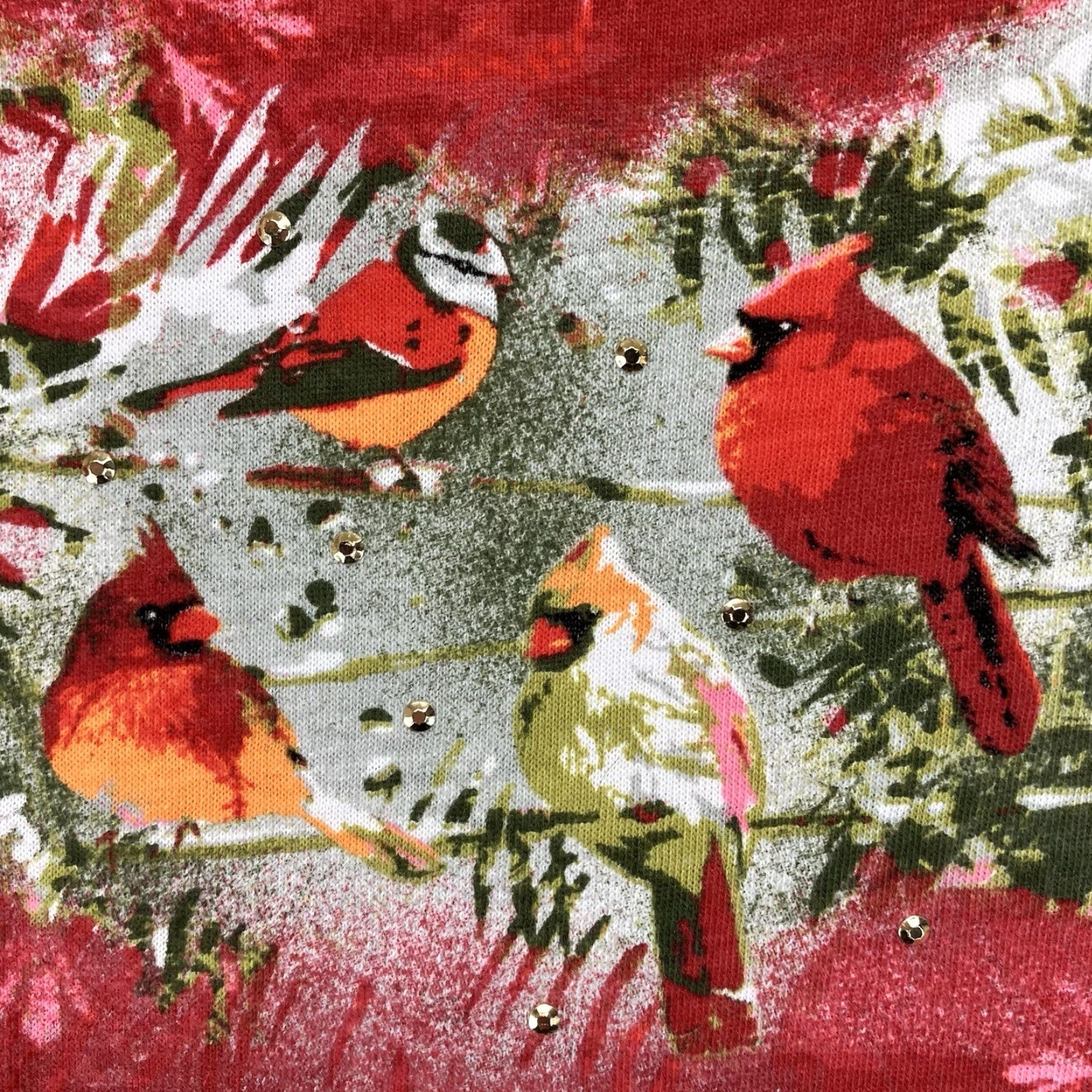 Basic Editions Women’s Blingy Christmas Shirt Graphic 50s 60s Retro Barn Cardinals Holly Medium Size M / US 6-8 / IT 42-44 - 5 Thumbnail