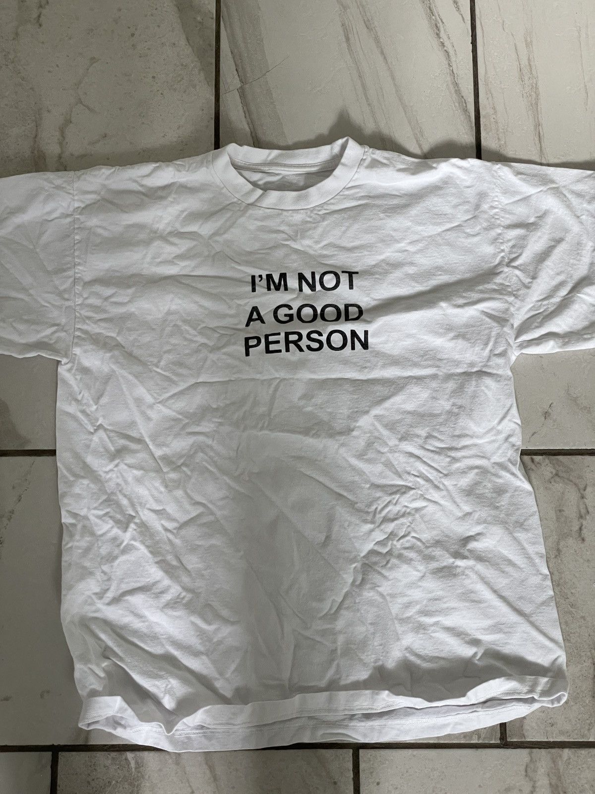 image of Joy Divizn I’M Not A Good Person White Tee, Men's (Size Large)