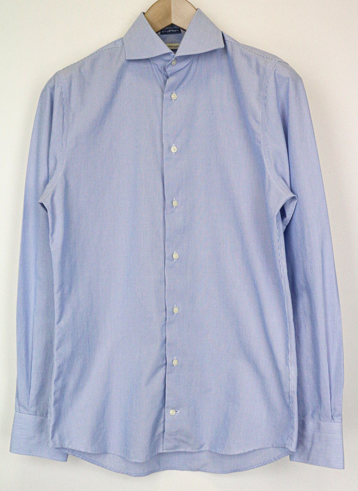 Suitsupply 37/14 1/2 Extra Slim Blue Cotton Striped Shirt 79356 Size 38R - 1 Thumbnail
