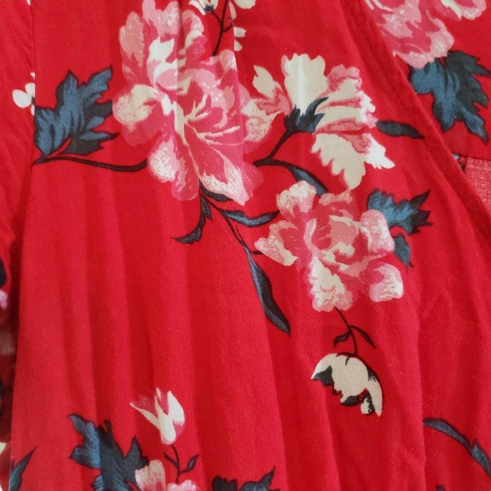 Designer Ct1390 Red Floral Rayon Dress Xl Size XL / US 12-14 / IT 48-50 - 3 Thumbnail