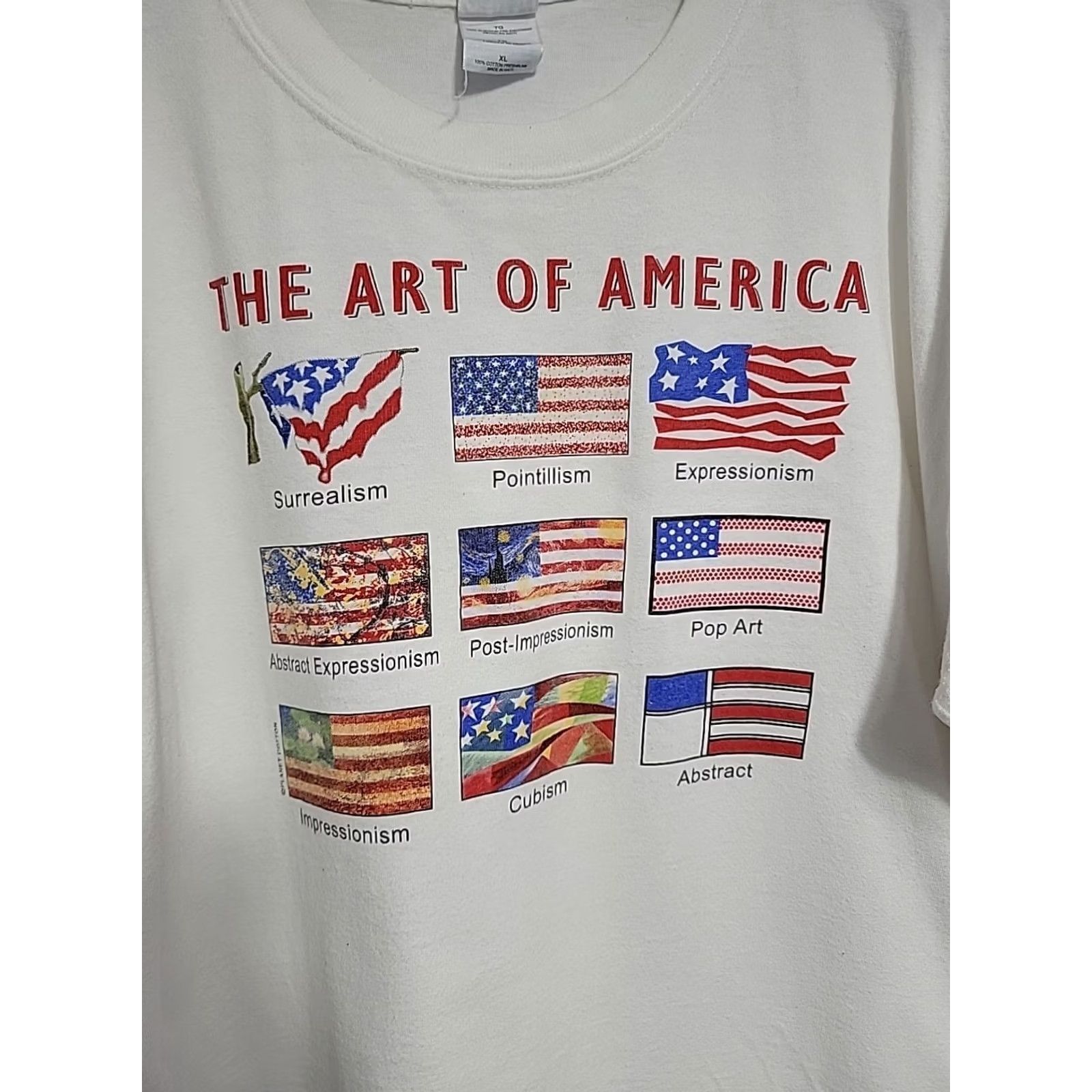 Gildan VINTAGE The Art Of America USA FLAG Shirt XL Mens White Cotton Heavyweight Gildan Ultra Cotton T-Shirt Size US XL / EU 56 / 4 - 3 Thumbnail