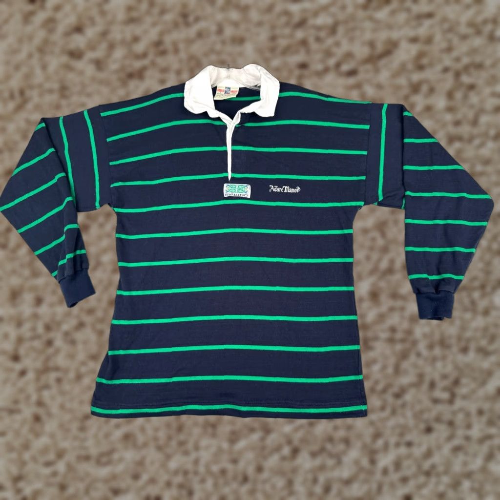 VINTAGE Connolly Polo Shirt Men 2XL Blue White Striped Cotton Ireland Adare Polo Shirt Mens 2XL Classic Golf 90s