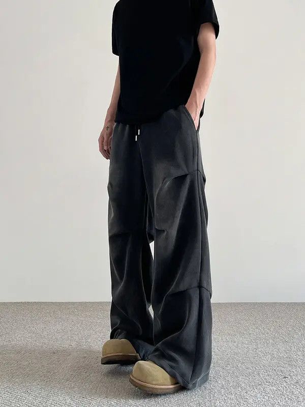VIBE Black Pleated Stacked Pants, Flared Baggy Pants Size US 29 - 2 Thumbnail