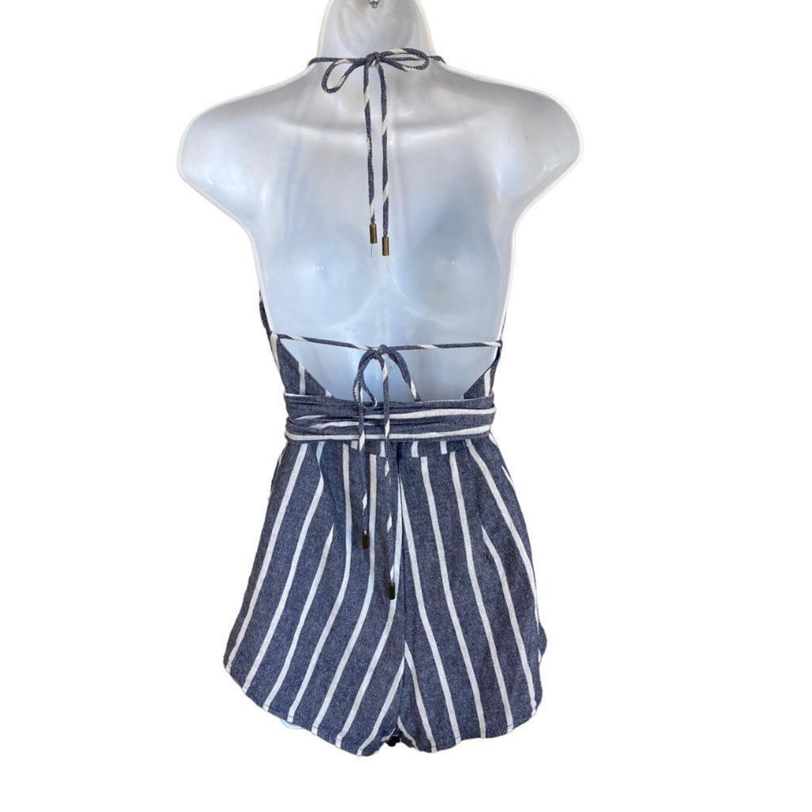 Other Here Comes The Sun XS Navy & White Stripe Wrap Halter Romper Size 25" / US 0 / IT 36 - 4 Thumbnail