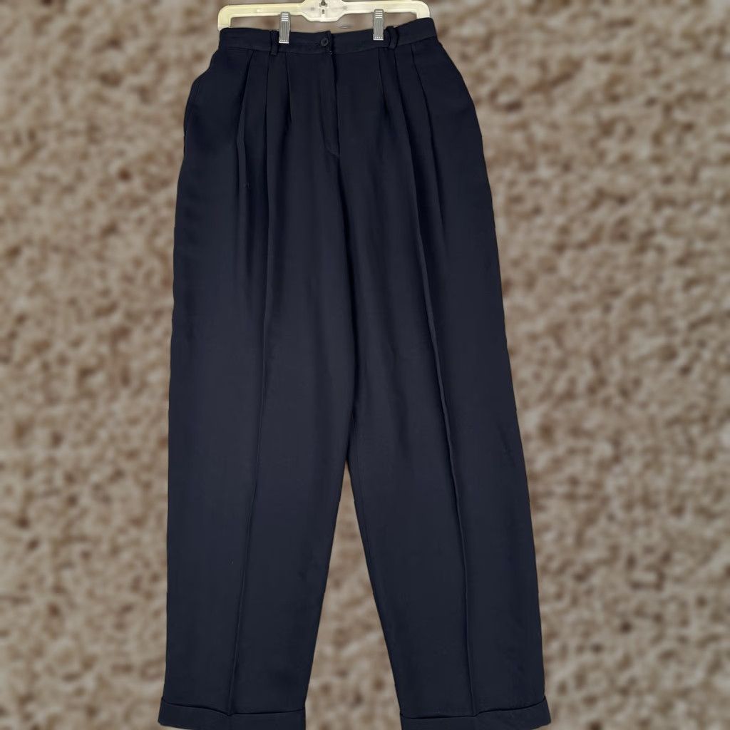 Vintage VINTAGE Rena Rowan for Saville Dress Pants Womens 10 Black Pleated Cuffed Poly Dress Pants Size 32" / US 10 / IT 46 - 1 Thumbnail