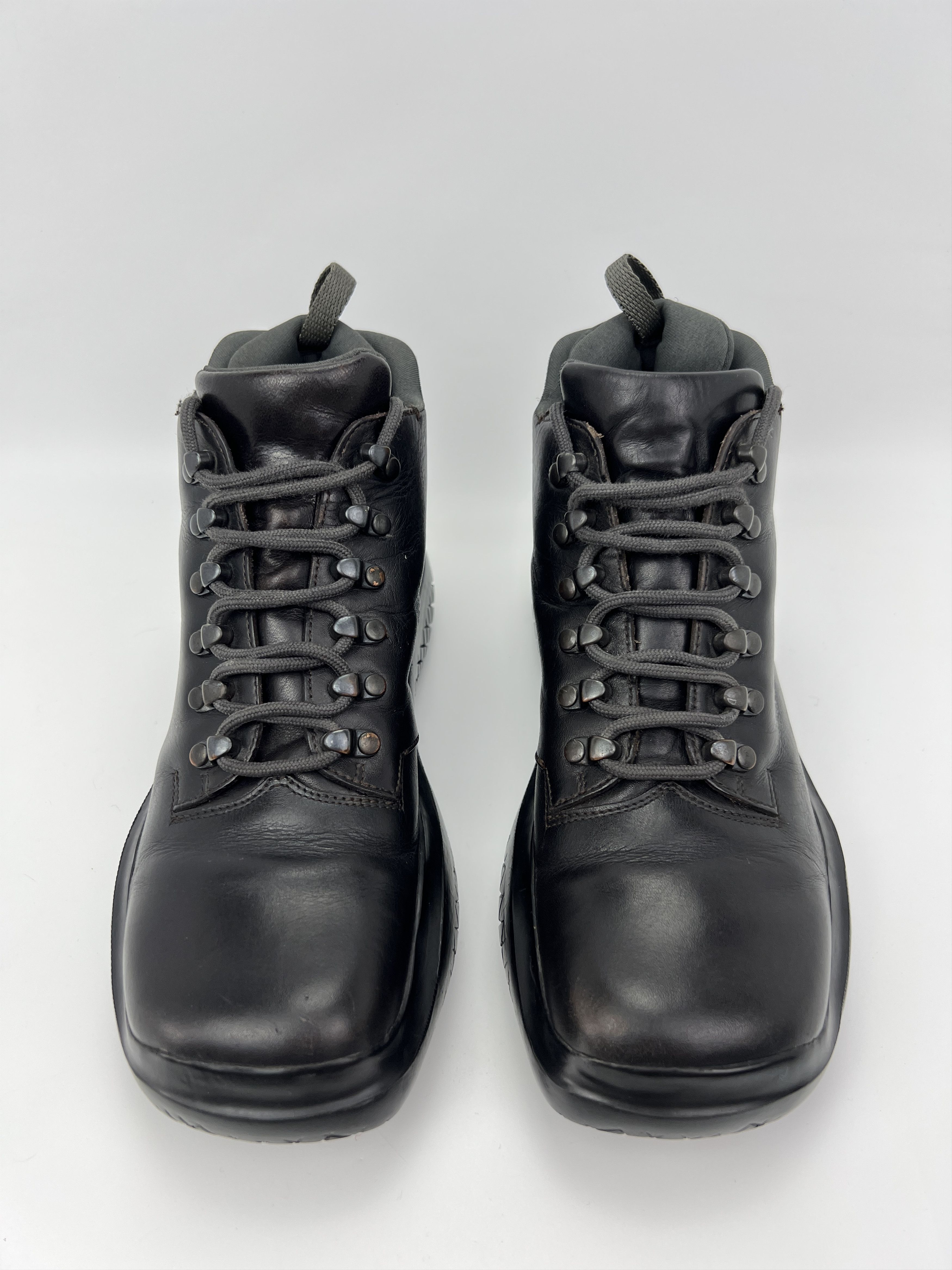 Prada Vintage 00s Prada Combat Black Leather Boots Vibram Italy Size US 7 / IT 37 - 8 Thumbnail