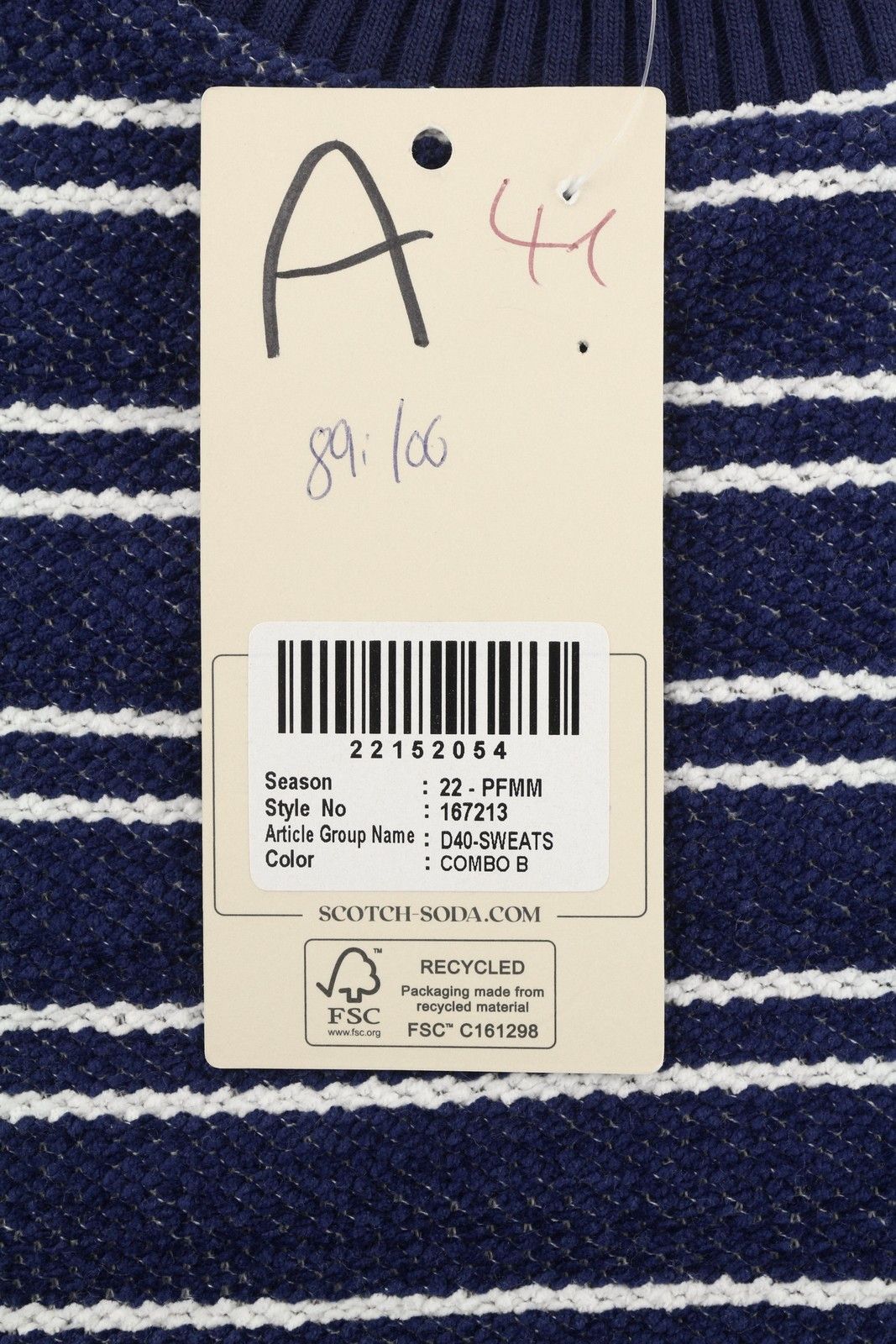 Scotch & Soda M Blue Striped Soft Material Crew Neck Pull On 91031 Size US M / EU 48-50 / 2 - 7 Thumbnail