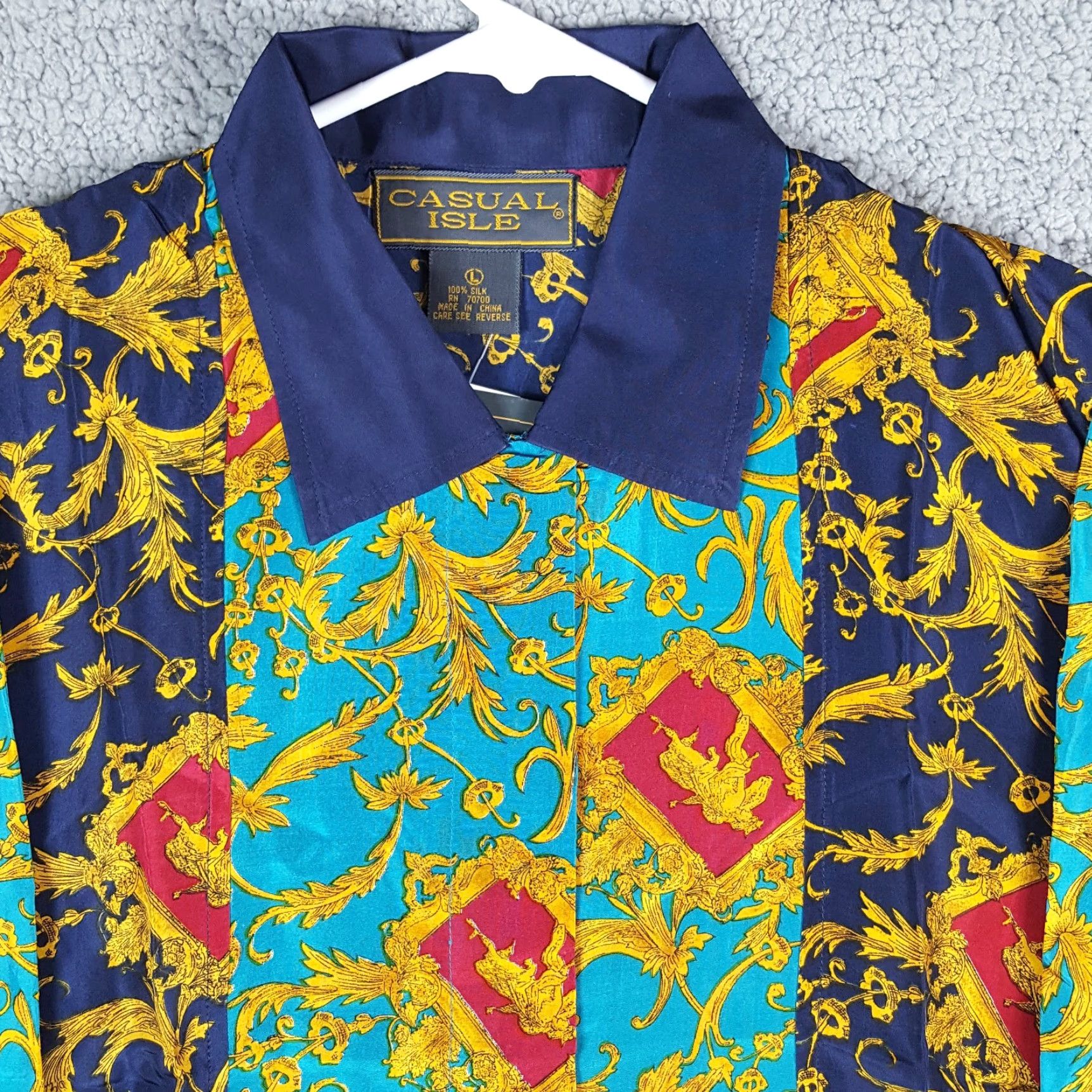 Vintage VINTAGE Casual Isle Women's Shirt Large Gold Silk Collared Button-Up Preppy 80s 90s Royal Size L / US 10 / IT 46 - 2 Thumbnail