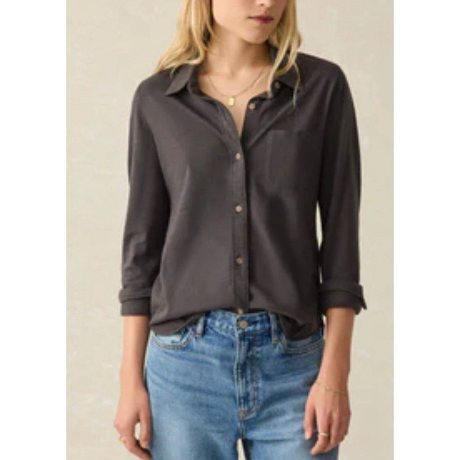Faherty Faherty Laguna Organic Cotton Shirt Lond Black Small A000866 Size S / US 4 / IT 40 - 1 Thumbnail