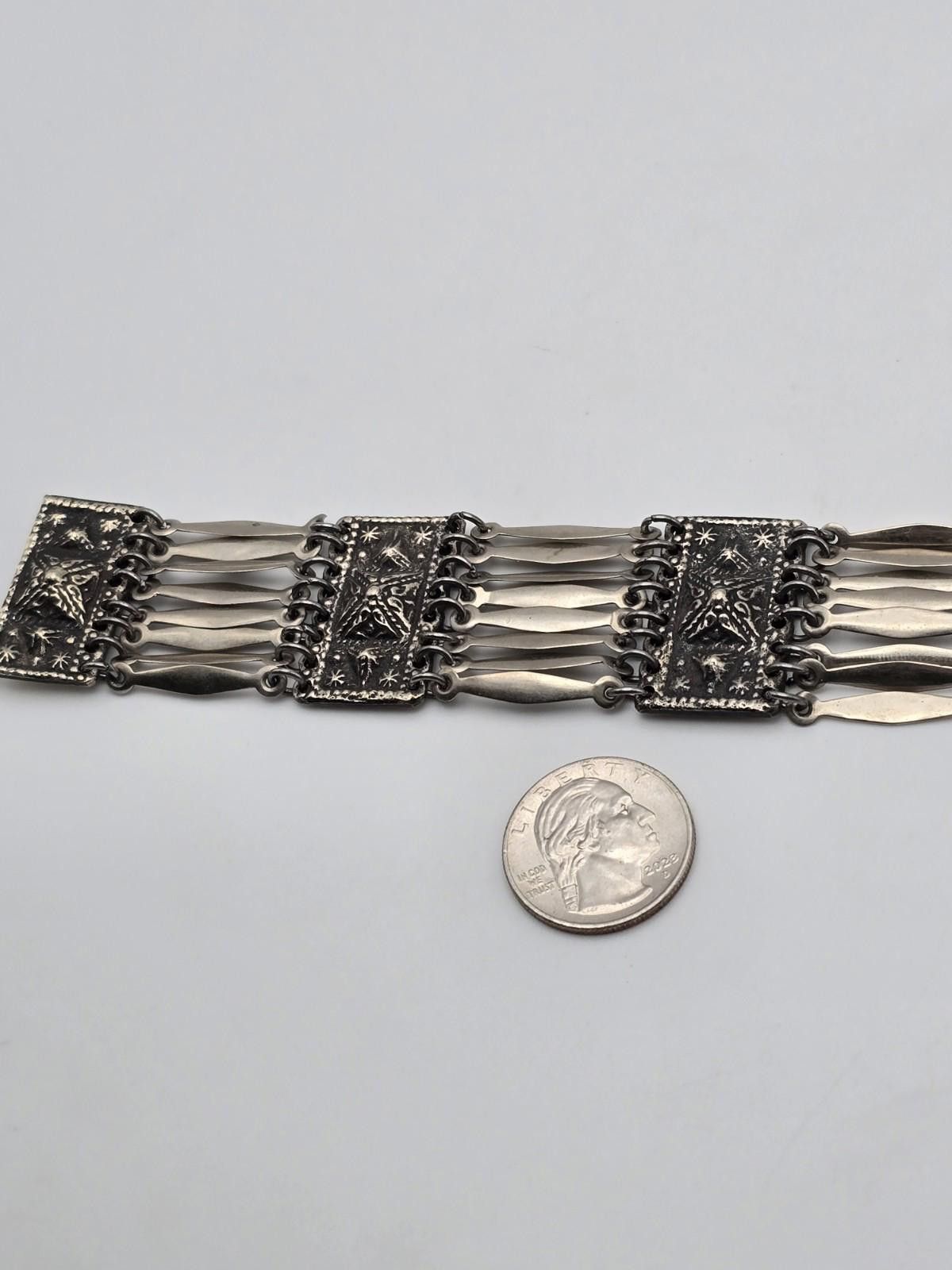 Other Vintage Taxco Sterling Aztec 4 Panel Feather Link Bracelet Size ONE SIZE - 1 Thumbnail