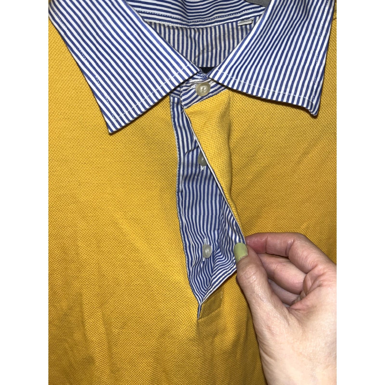 Vintage Mens Large ALEX DORIANI Yellow Polo Blue Stripe Collar 100% Cotton Size US L / EU 52-54 / 3 - 3 Thumbnail