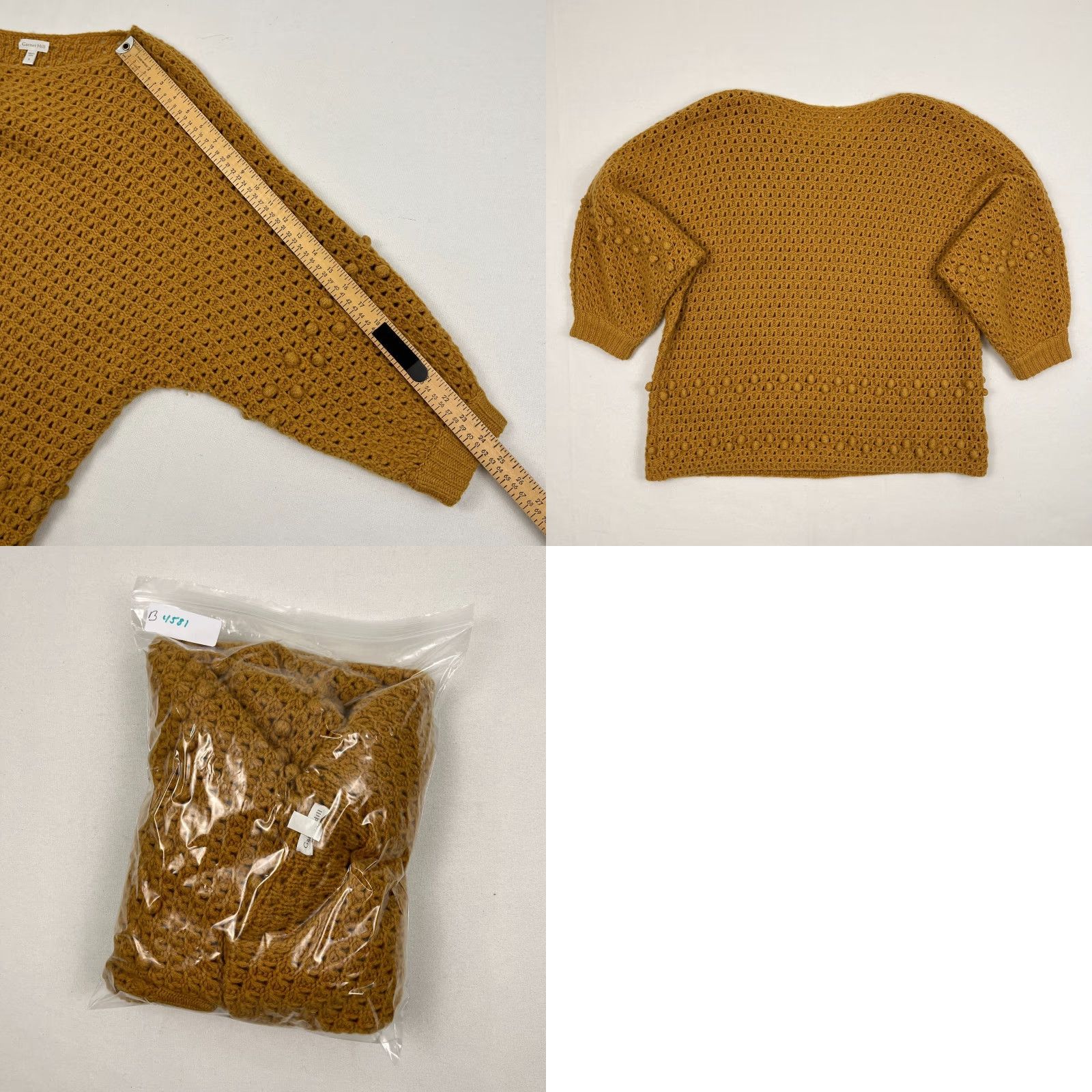 Vintage Garnet Hill Sweater Womens S Oversized Yellow Bobble Stitch Recycled Cashmere Size S / US 4 / IT 40 - 8 Thumbnail
