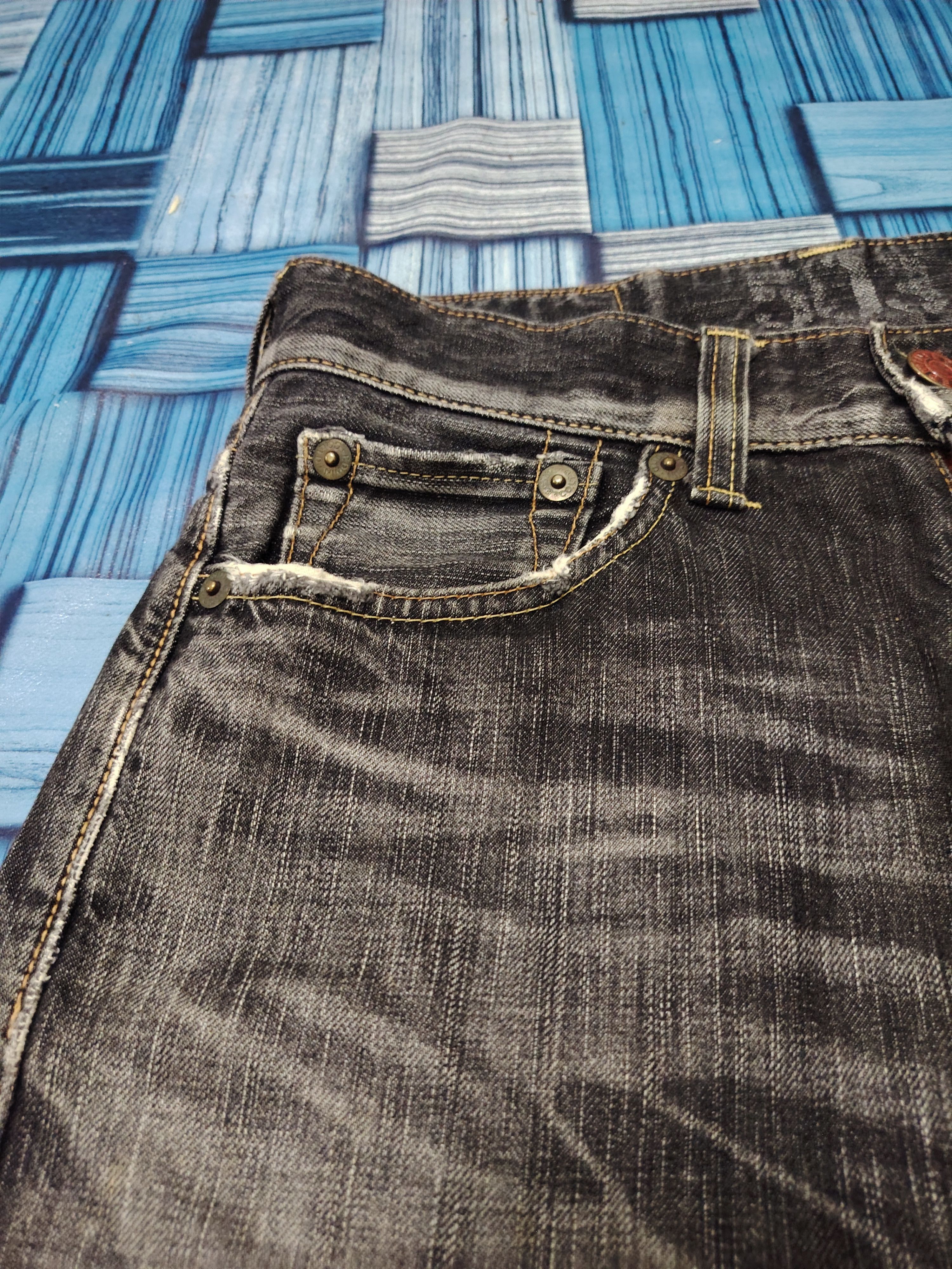 Who Decides War Japanese Edwin 503 Blue Trip Flared Jeans Distressed Jeans Size US 30 / EU 46 - 13 Thumbnail