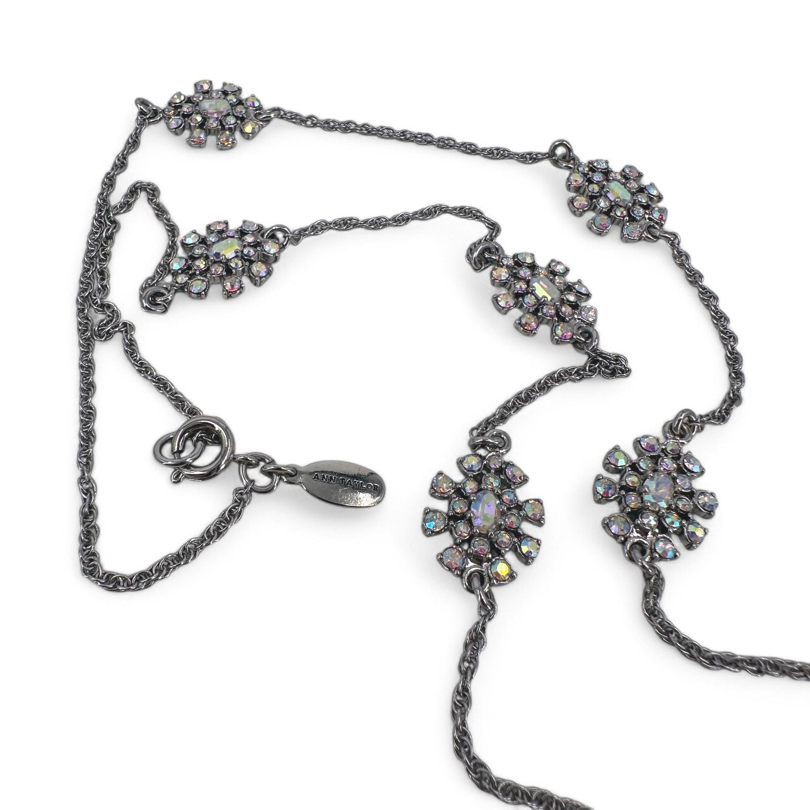 Ann Taylor Ann Taylor Silver Chain Long Necklace AB Rhinestone Stations Size ONE SIZE - 5 Thumbnail