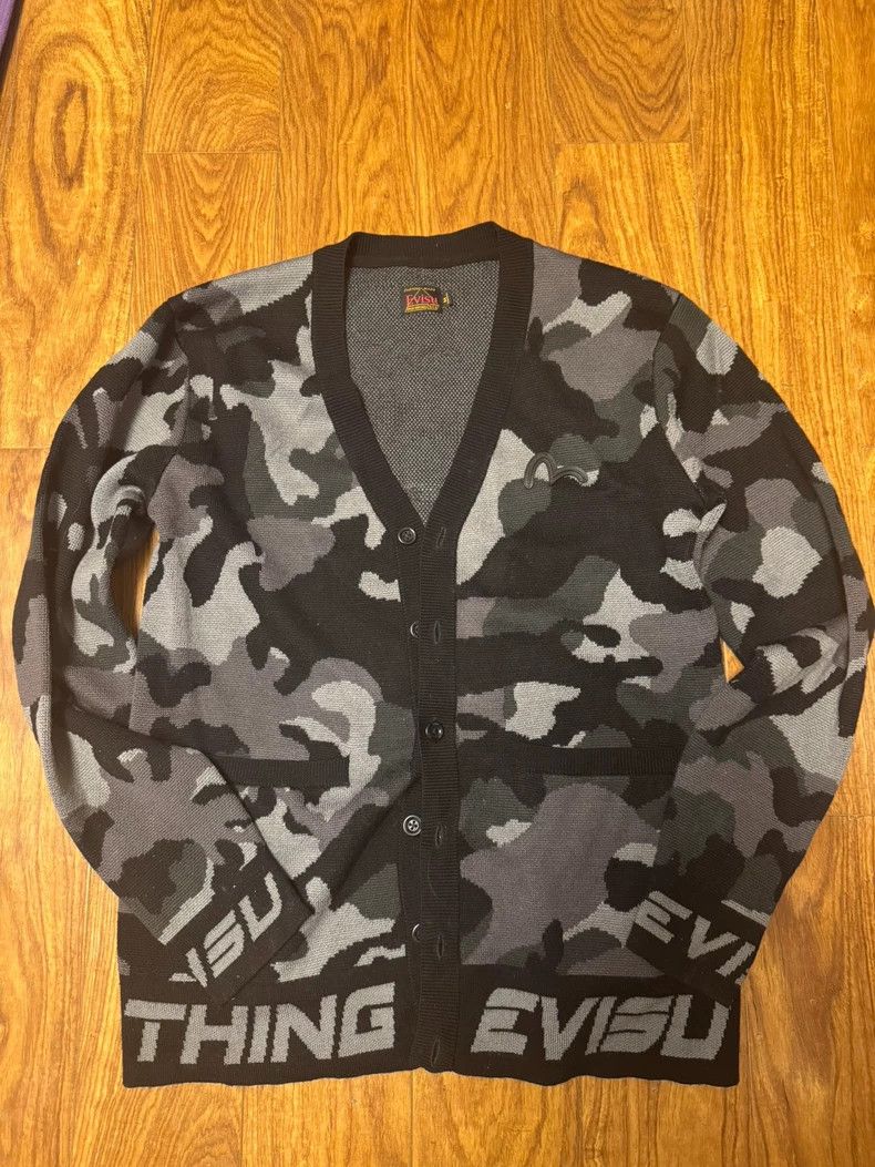 Japanese Brand Evisu Camouflage Wool Cardigan Sweater Size US M / EU 48-50 / 2 - 1 Thumbnail