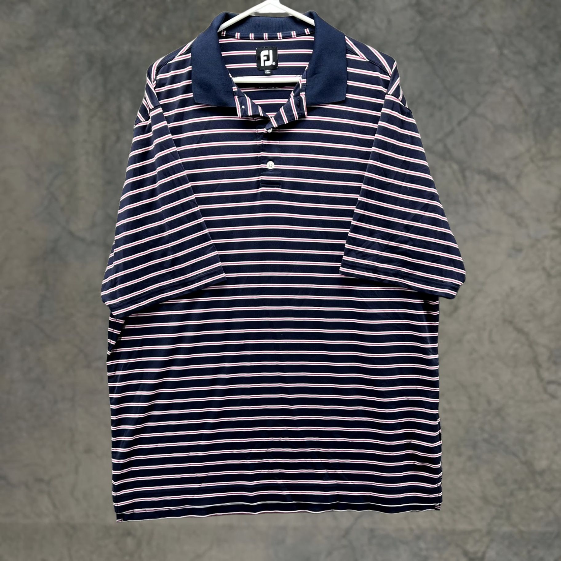 Footjoy FootJoy Polo Shirt Mens XL Navy Pink Stripe Golf Short Sleeve Performance Jersey Button Logo Stretch Collared Pajama? Size US XL / EU 56 / 4 - 1 Thumbnail