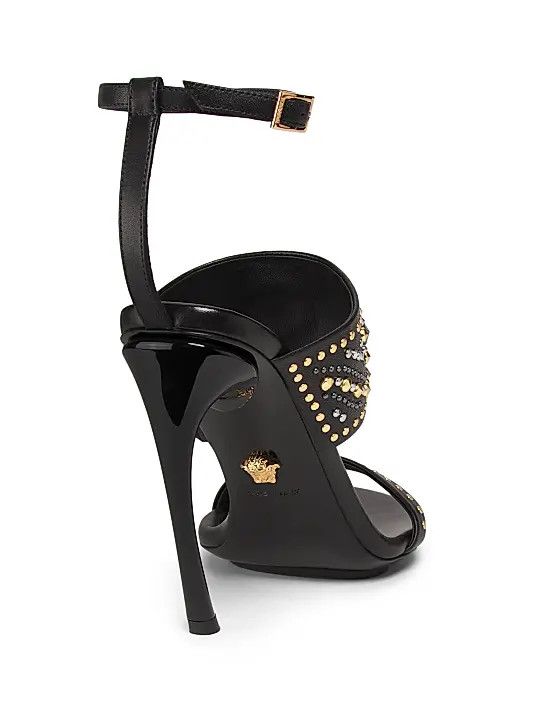 Versace os11x0326 Medusa Head Embellished-Leather Sandals in Black Size US 7.5 / IT 37.5 - 3 Thumbnail