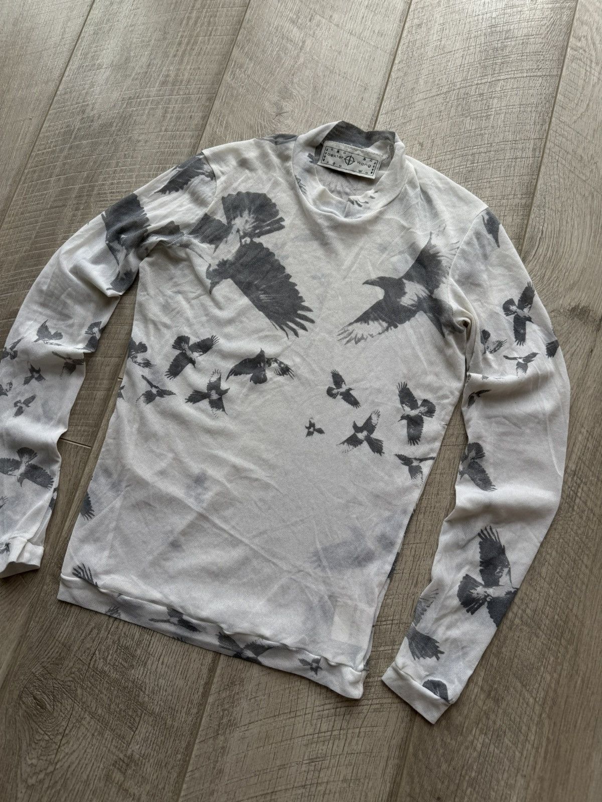 Dexter Wong Dexter Wong Avant-Garde Mesh Top Crow Print Long Sleeve Size US M / EU 48-50 / 2 - 3 Thumbnail