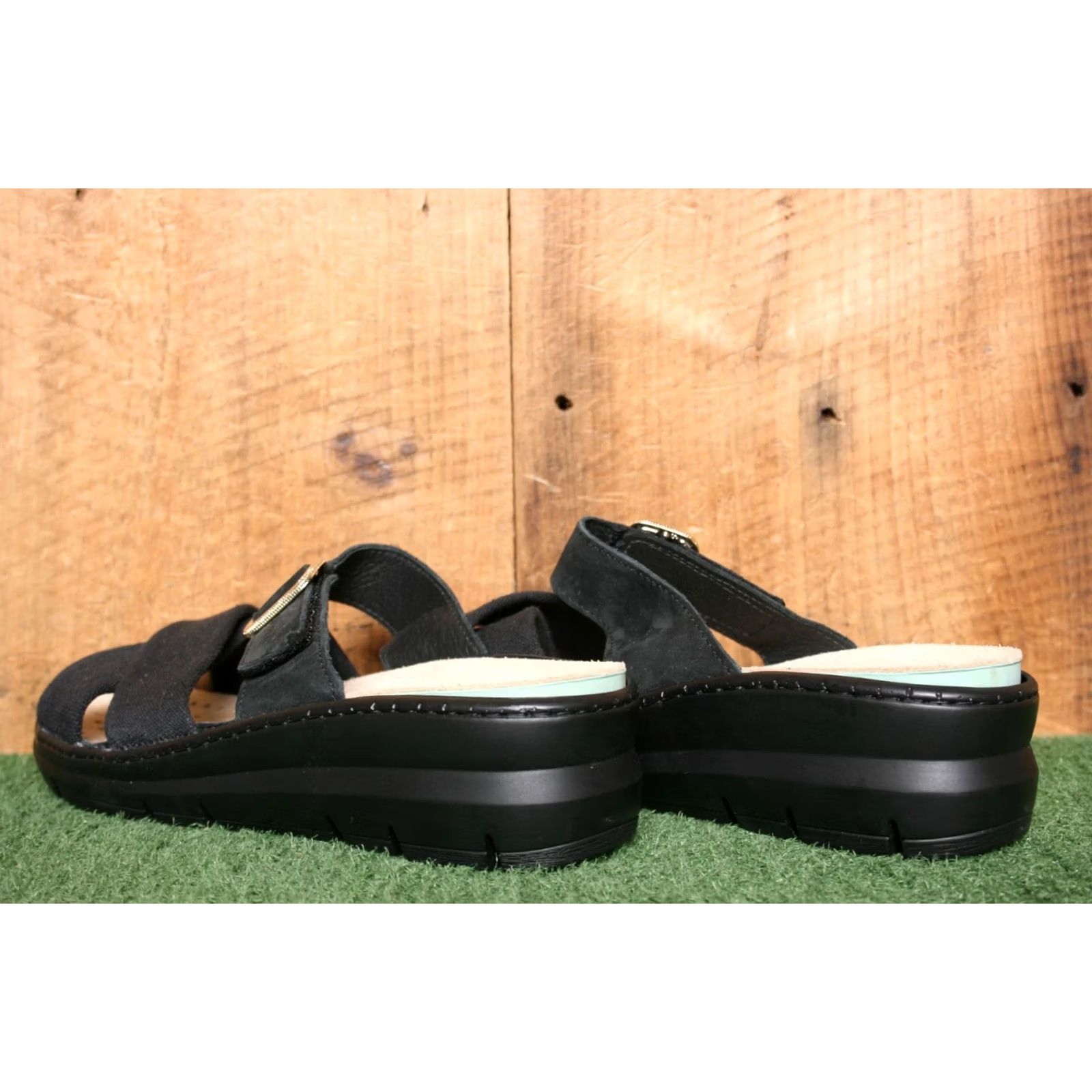 Vintage LA PLUME Slide Sandals Women Nubuck Canvas Black 8-8.5 EUR 39 Made in Italy Removable Insoles Size US 8.5 / IT 38.5 - 3 Thumbnail