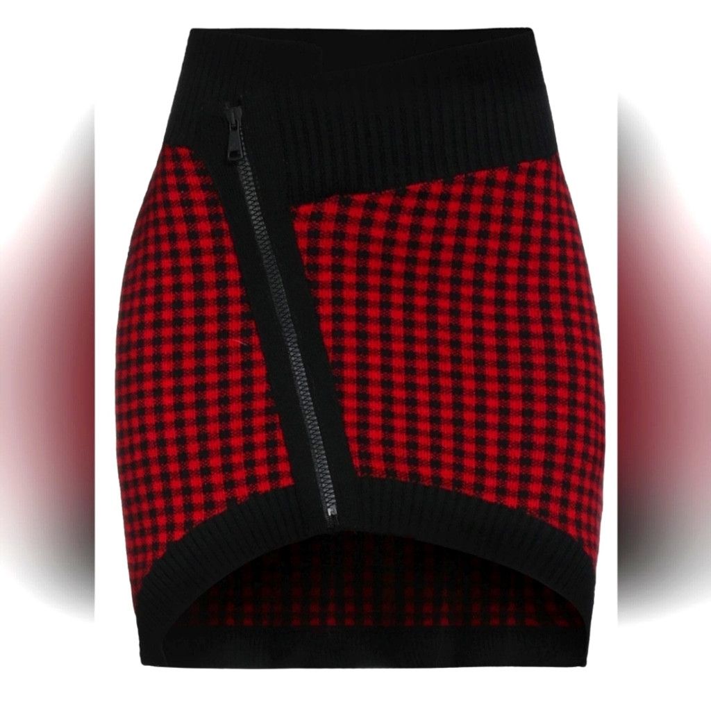 No. 21 N°21 Red & Black Checked Knit Zip Mini Skirt Size 27" / US 4 / IT 40 - 1 Thumbnail