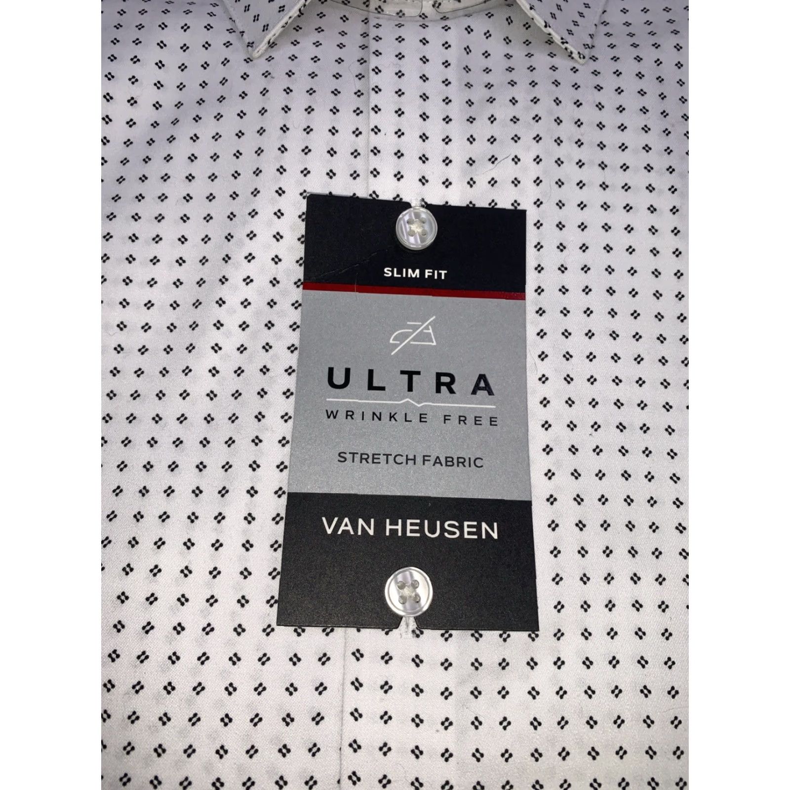 Van Heusen Van Heusen Dress Shirt Slim Fit Stretch 14- 14.5 NWT Men S White/Blue Geometric 34/35 Long Sleeve Button Collared Shirt Size 36R - 2 Thumbnail