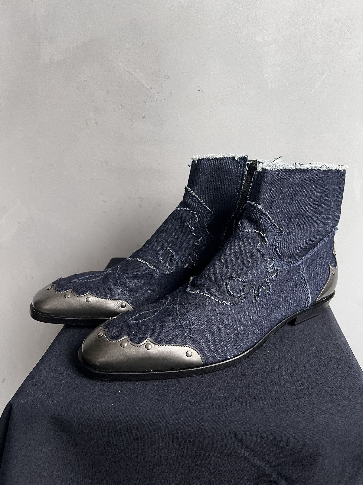 Western Rise Italy western style denim moto boots fashion style Size US 9 / EU 42 - 1 Thumbnail