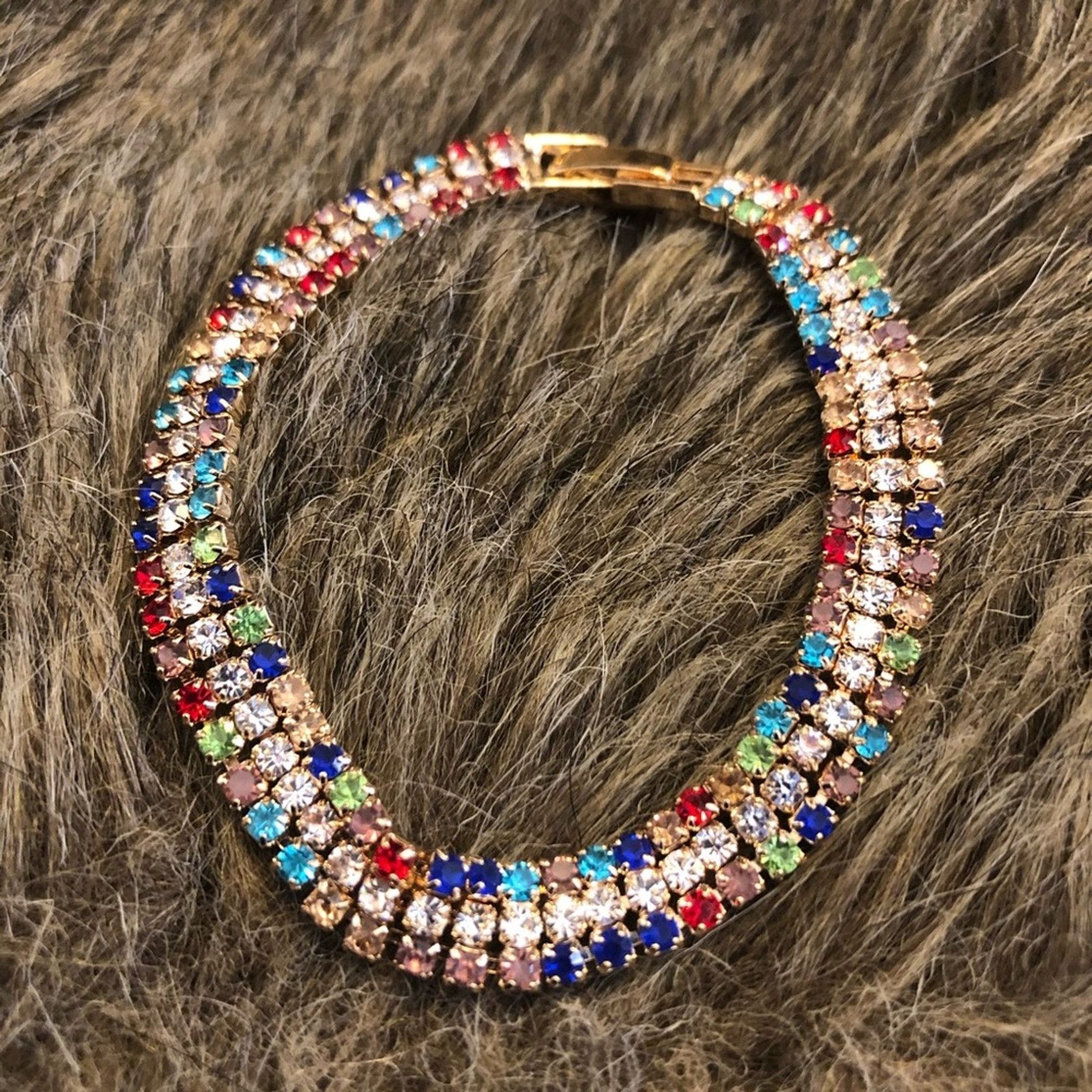 Jewelry Rainbow rhinestone sparkle gold tone bracelet Size ONE SIZE - 7 Thumbnail