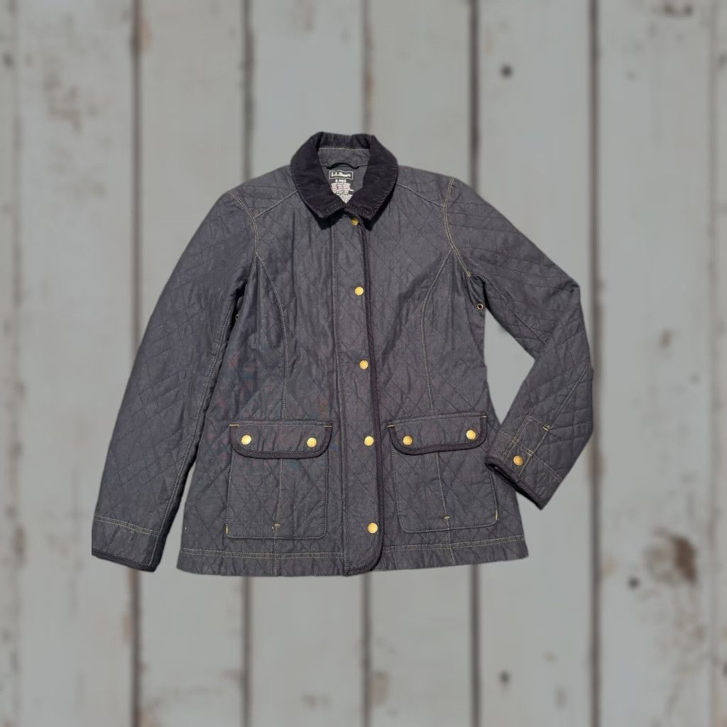 Vintage L.L.Bean Women's Navy Quilted Cotton Pocket Snap Button Zip Barn Jacket Coat Med Size M / US 6-8 / IT 42-44 - 1 Thumbnail