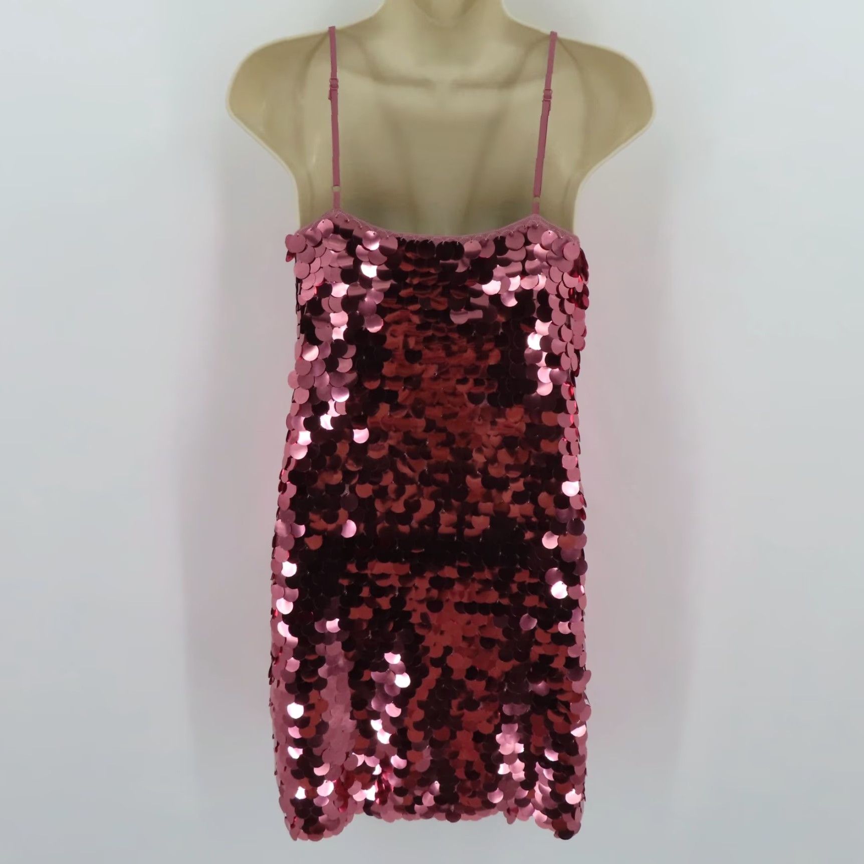 Vintage A New Day Dress Adult XS Pink Sequin Spaghetti Strap Short Shift Straps Womens Size XS / US 0-2 / IT 36-38 - 5 Thumbnail