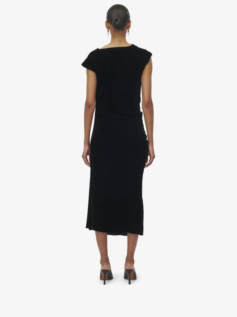 Alexander McQueen o1srvl11e0226 Asymmetric Draped Dress In Black Size XL / US 12-14 / IT 48-50 - 6 Thumbnail