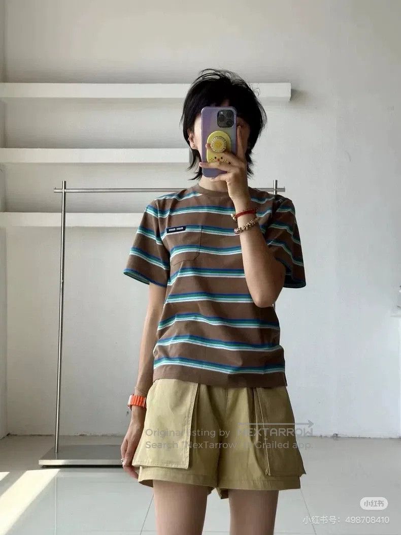 Miu Miu Miu Miu Size XS Brown-green striped T-shirt Size XS / US 0-2 / IT 36-38 - 6 Thumbnail